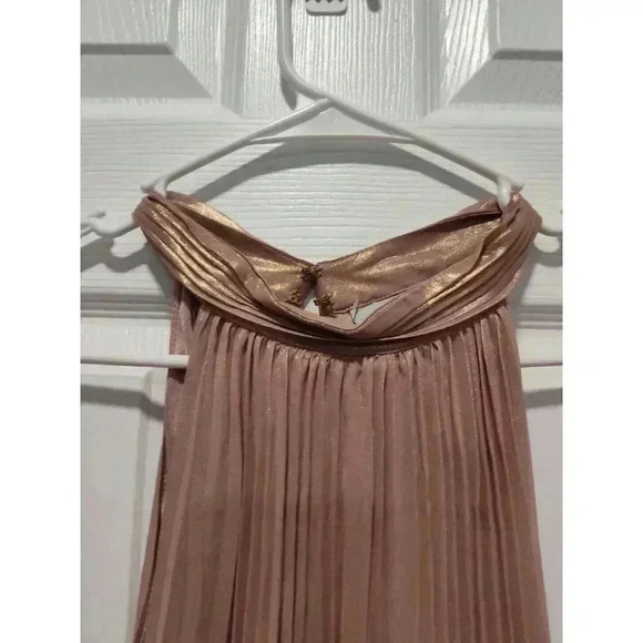 Worthington Shimmer Champagne Sleeveless High Neck Pleated Halter Blouse Top XL - Picture 7 of 10